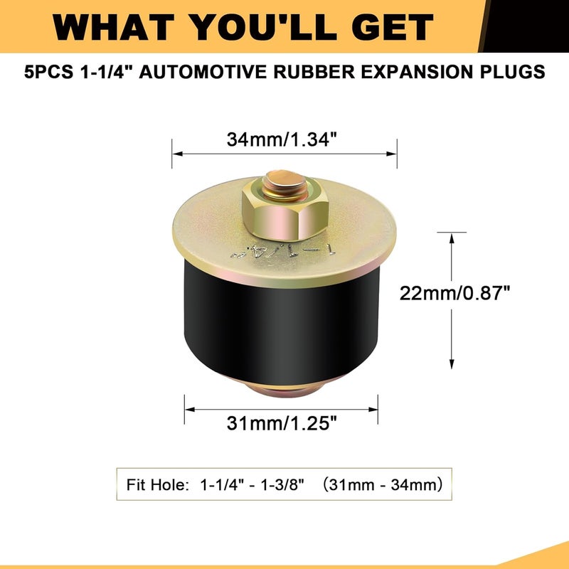 Siptenk 1-1/4" Freeze Rubber Expansion Plug 5 pcs, Automotive Rubber Expandable Freeze Plugs for Engine - Image 2